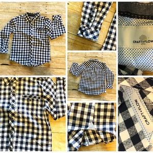 Black White Check Long Roll Tab Sleeve Button